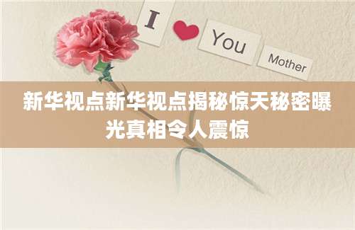 新华视点新华视点揭秘惊天秘密曝光真相令人震惊