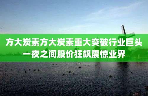 方大炭素方大炭素重大突破行业巨头一夜之间股价狂飙震惊业界