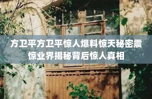 方卫平方卫平惊人爆料惊天秘密震惊业界揭秘背后惊人真相