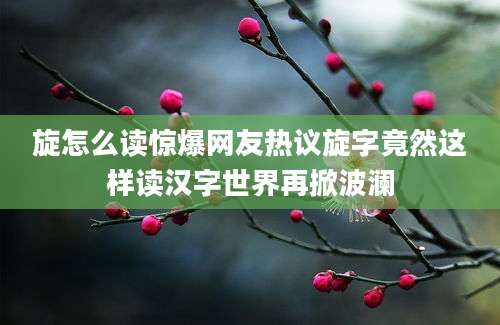 旋怎么读惊爆网友热议旋字竟然这样读汉字世界再掀波澜