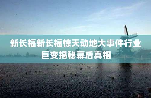 新长福新长福惊天动地大事件行业巨变揭秘幕后真相