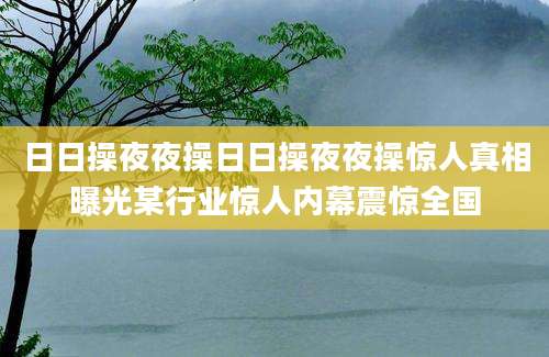 日日操夜夜操日日操夜夜操惊人真相曝光某行业惊人内幕震惊全国