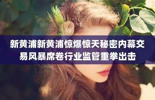 新黄浦新黄浦惊爆惊天秘密内幕交易风暴席卷行业监管重拳出击
