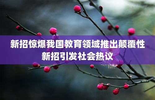 新招惊爆我国教育领域推出颠覆性新招引发社会热议