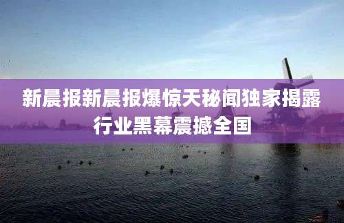 新晨报新晨报爆惊天秘闻独家揭露行业黑幕震撼全国