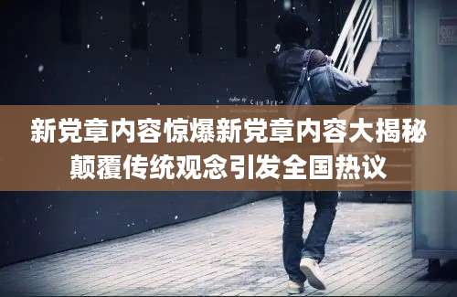 新党章内容惊爆新党章内容大揭秘颠覆传统观念引发全国热议