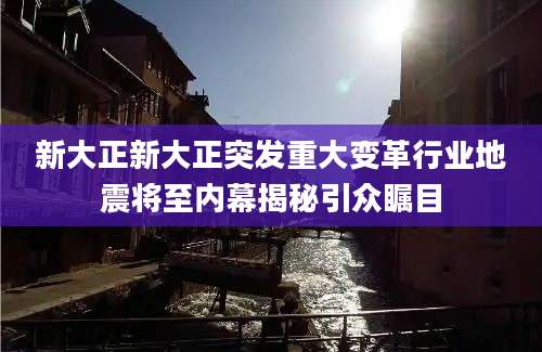 新大正新大正突发重大变革行业地震将至内幕揭秘引众瞩目