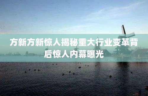 方新方新惊人揭秘重大行业变革背后惊人内幕曝光